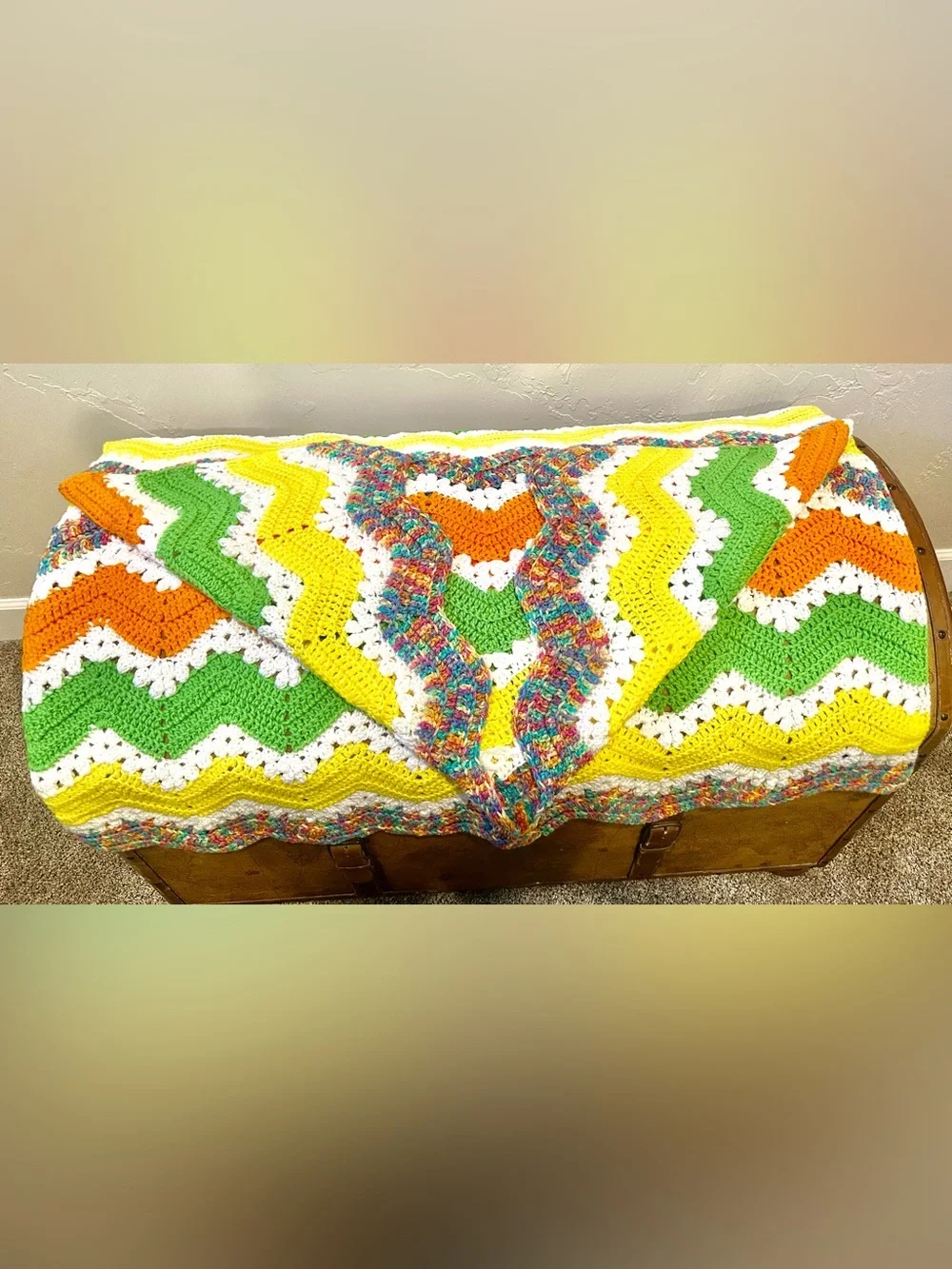 Handmade Chevron Multicolor Afghan 39x56
